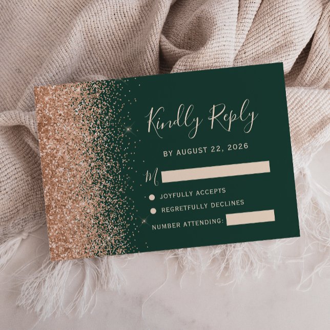 Cartons Réponse Mariage Vert Émeraude Paillettes de Pêche (Créateur téléchargé)