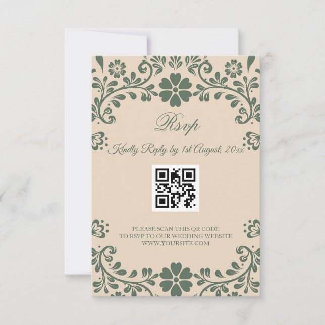 Cartons Réponse Mariage Vert et Beige avec Feuillage (Devant)