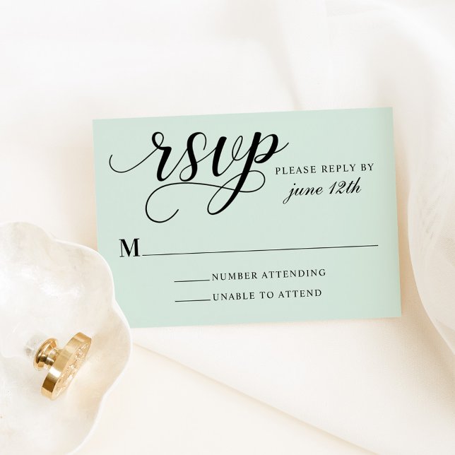 Cartons Réponse Mariage Vert Menthe Calligraphié (Créateur téléchargé)