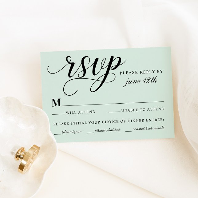 Cartons Réponse Mariage Vert Menthe Calligraphié avec Repas (Créateur téléchargé)