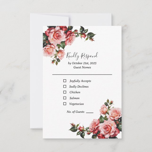 Cartons Réponse Mariage vert rose et rose rouge foncé moody (Devant)