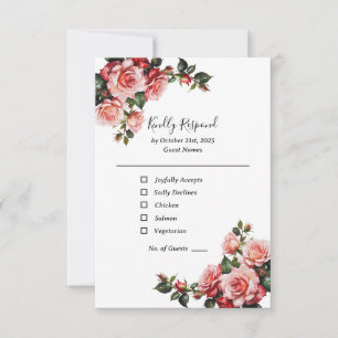 Cartons Réponse Mariage vert rose et rose rouge foncé moody