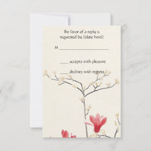 Cartons Réponse Mariage Vintage, Arbre de Magnolia Rose Japonais