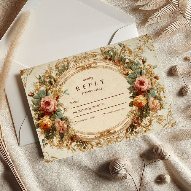 Cartons Réponse Mariage Vintage Baroque Rose (Créateur téléchargé)