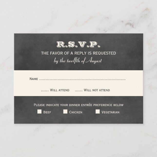 Cartons Réponse Mariage vintage Black Chalkboard (Devant)