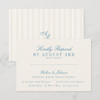 Cartons Réponse Mariage Vintage bleu français en bande de crème