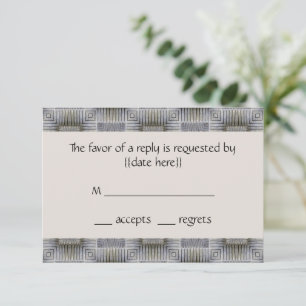 Cartons Réponse Mariage Vintage, Carrés et Rayures Grises Rétro