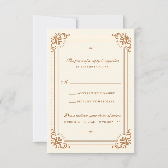 Cartons Réponse Mariage vintage de choix de repas (Devant)