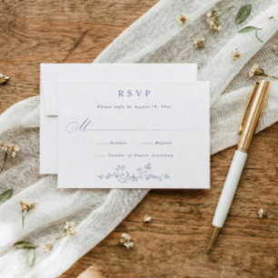Cartons Réponse Mariage Vintage Français Floral Bleu Poussiéreux