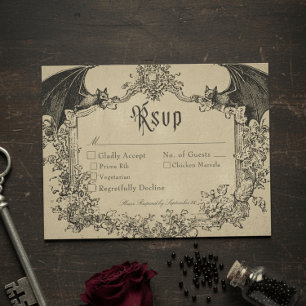 Cartons Réponse Mariage Vintage Gothique Toile Chauve-Souris Brun