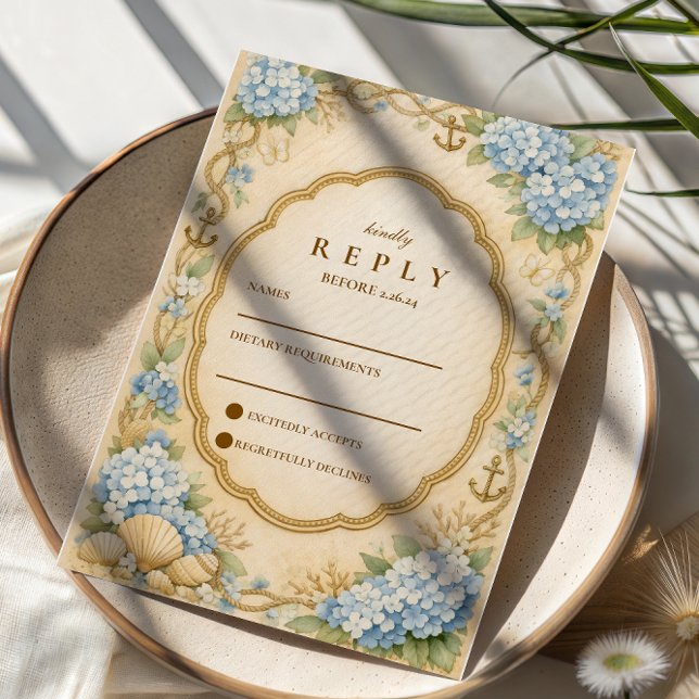 Cartons Réponse Mariage Vintage Hydrangea Marin (Créateur téléchargé)