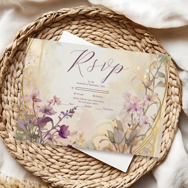 Cartons Réponse Mariage Vintage Lavande Art Nouveau Mucha (Créateur téléchargé)