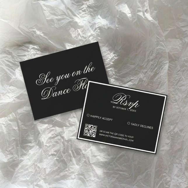 Cartons Réponse Mariage Vintage Luxe Noir Code QR (Créateur téléchargé)