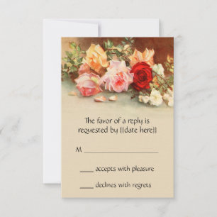 Cartons Réponse Mariage Vintage, Nature morte de fleurs de roses a