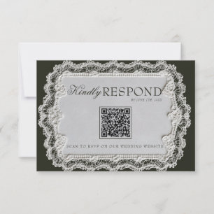 Cartons Réponse Mariage Vintage Noir Et Blanc Code QR Broderie Rét