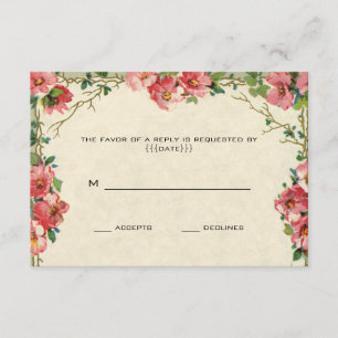Cartons Réponse Mariage vintage RSVP, Fleurs florales Roses roses 