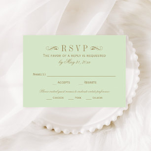 Cartons Réponse Mariage vintage vert et or antique