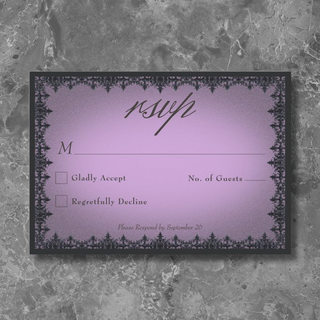 Cartons Réponse Mariage Violet Bordure de Fer Gothique Victorien (Victorian Gothic Iron Border Purple Wedding RSVP Card)