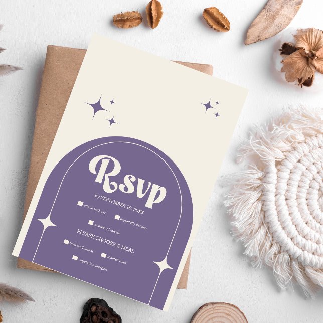 Cartons Réponse Mariage Violet Rétro Minimaliste (Créateur téléchargé)