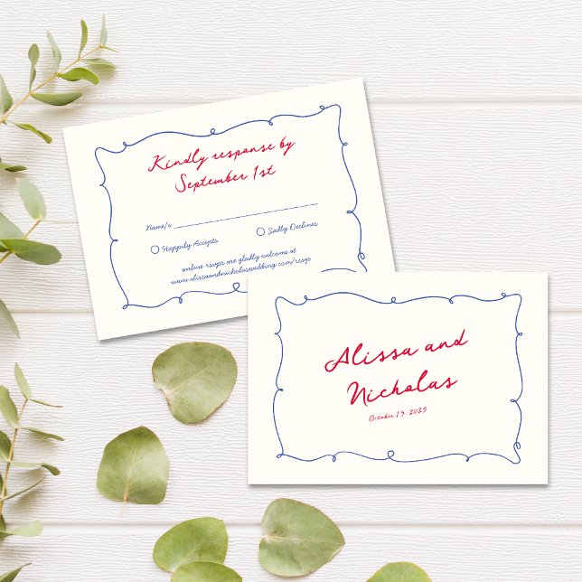 Cartons Réponse Mariage Whimsical Bright Border & Script Names (Créateur téléchargé)