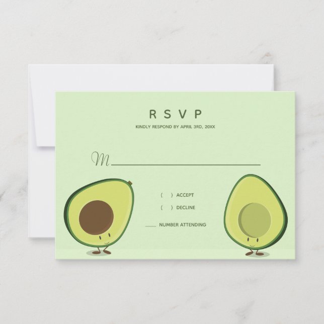 Cartons Réponse Mariage Whimsical Vert Avocado illustré (Devant)