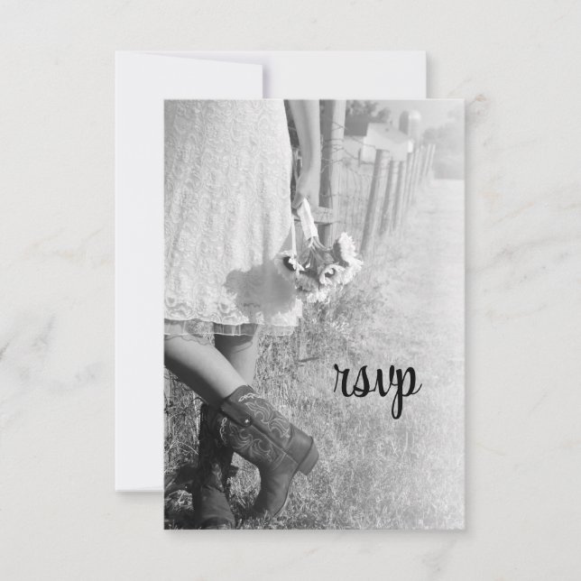Cartons Réponse Mariée en Bottes Cowboy avec Sunflower Wedding RSV (Devant)