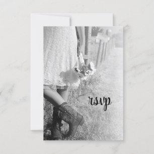 Cartons Réponse Mariée en Bottes Cowboy avec Sunflower Wedding RSV