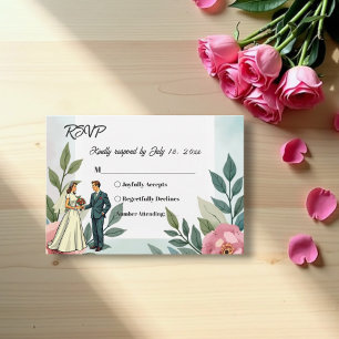 Cartons Réponse Mariée Romantique Et Marié Aquarelle Florale Maria