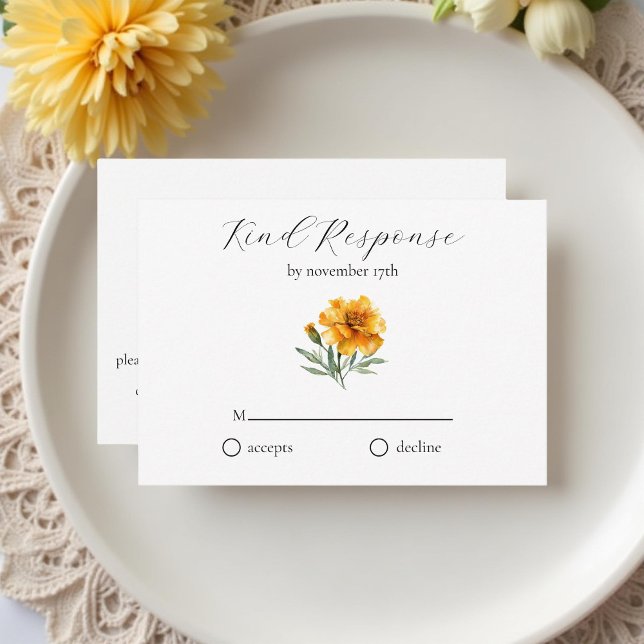 Cartons Réponse Marigold Elegant Watercolor Floral Yellow Wedding (Créateur téléchargé)