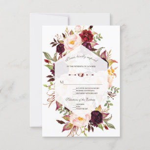 Cartons Réponse Marine Bleu Bourgogne Floral Mariage géométrique R