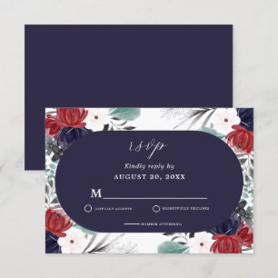 Cartons Réponse Marine Bleu Bourgogne Rouge Gothique Floral Mariag