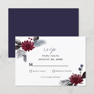 Cartons Réponse Marine Bleu Bourgogne Rouge Gothique Floral Mariag