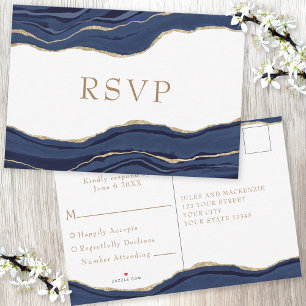 Cartons Réponse Marine Bleu Marbre Agate Or Parties scintillant Ma