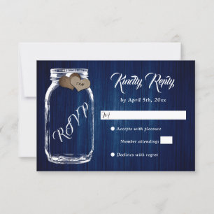 Cartons Réponse Marine Bleu rustique Pays Bois Mason Jar Mariage