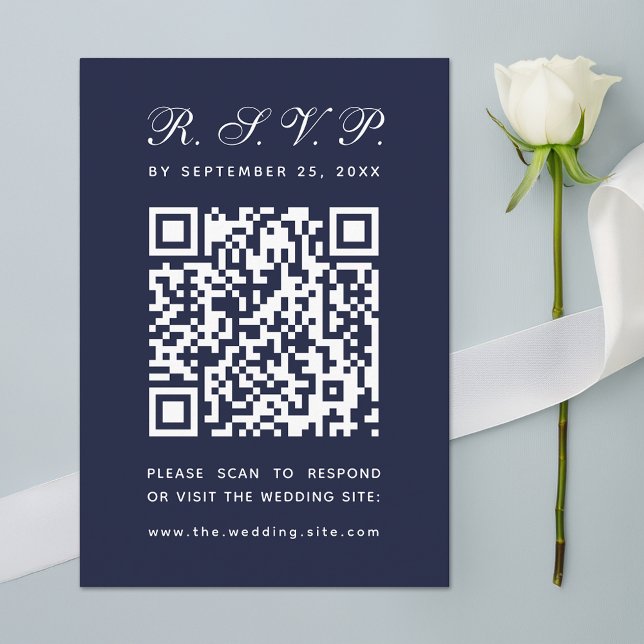 Cartons Réponse Marine Blue Big QR Code Simple Calligraphie Mariag (Créateur téléchargé)