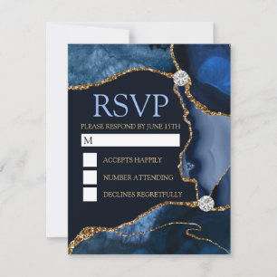 Cartons Réponse Marine Blue et Gold Parties scintillant Agate Anni