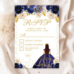 Cartons Réponse Marine Blue Floral Princess Quinceañera