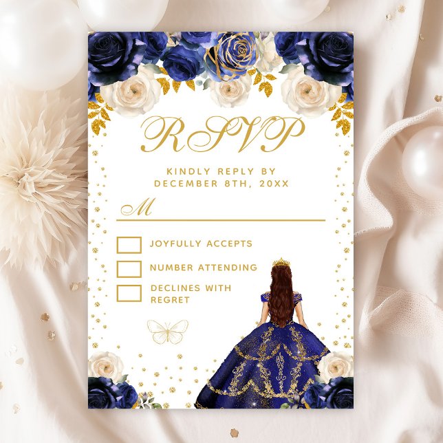 Cartons Réponse Marine Blue Floral Princess Quinceañera (Créateur téléchargé)