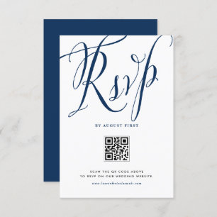 Cartons Réponse Marine Blue Rustic Calligraphie Code QR Mariage