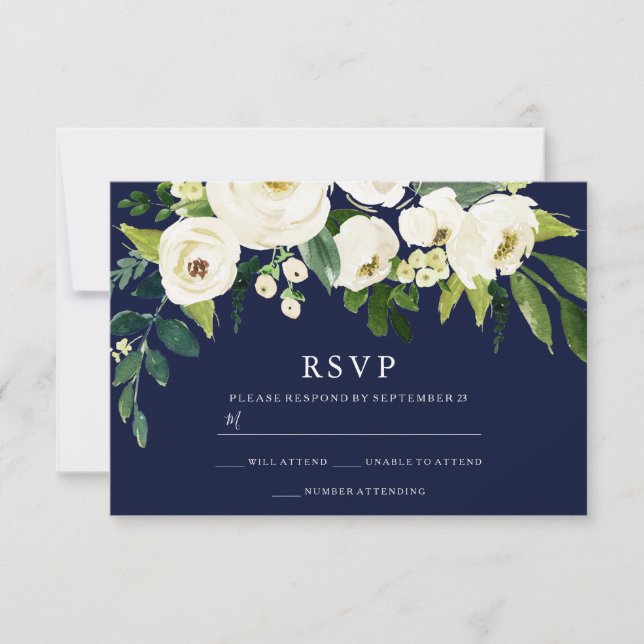 Cartons Réponse Marine & Fleurs en fleurs blanches Mariage (Devant)