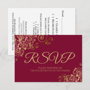 Cartons Réponse Maroon Bourgogne avec Elegant Mariage de dentelle 