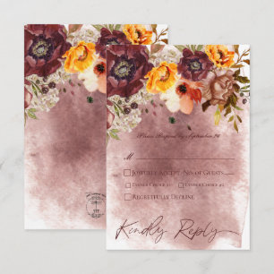 Cartons Réponse Marsala Argile & Bouquet Jaune Mariage