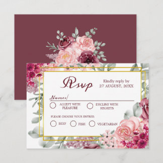 Cartons Réponse Marsala de Bourgogne rustique et Mariage floral ro