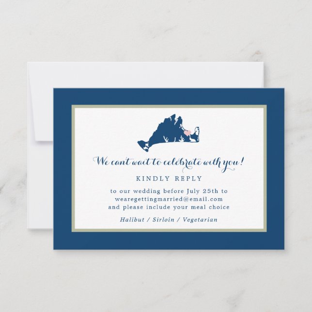 Cartons Réponse Marthas Vineyard Blue Map avec Mariage de Coeur RS (Devant)