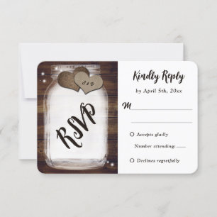 Cartons Réponse Mason Jar rustique Pays Bois Burlap Mariage de coe