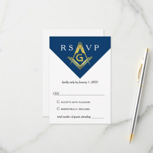 Cartons Réponse Masonic Navy Blue et Gold Elegant Freemason