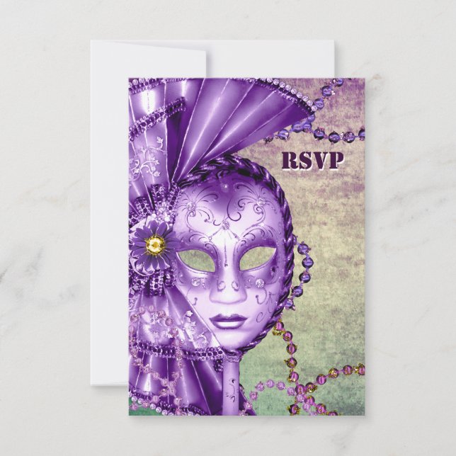 Cartons Réponse Masque de perles de Mardi Gras vertes violettes Ma (Devant)