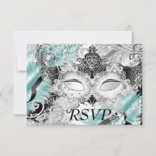 Cartons Réponse Masque de scintillement sarcelle argenté Masquerad