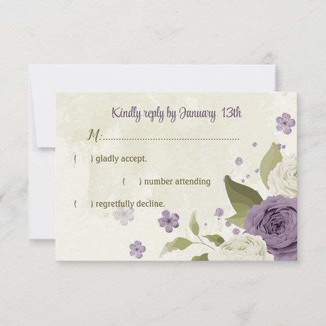 Cartons Réponse mauve fleurs blanches verdure mariage (Devant)