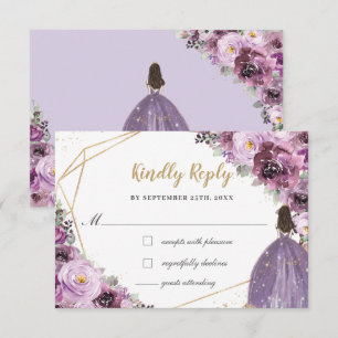 Cartons Réponse Mauve Plum violet Floral Quinceañera Princesse